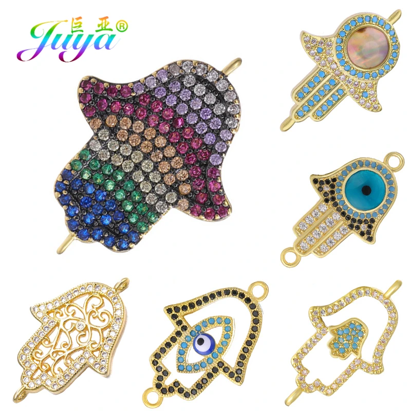 

Juya DIY Turkish Jewelry Findings Hamsa Fatima Hand Charm Connectors For Women Men Bracelet Earrings Necklace Making Accessories