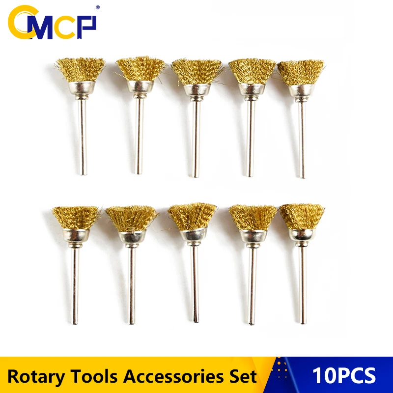 

CMCP 10pcs Wire Polish Wheel Brush Set 3.0mm Shank Stainless Steel/Nylon/Brass Rotary Tools For Dremel Accessories