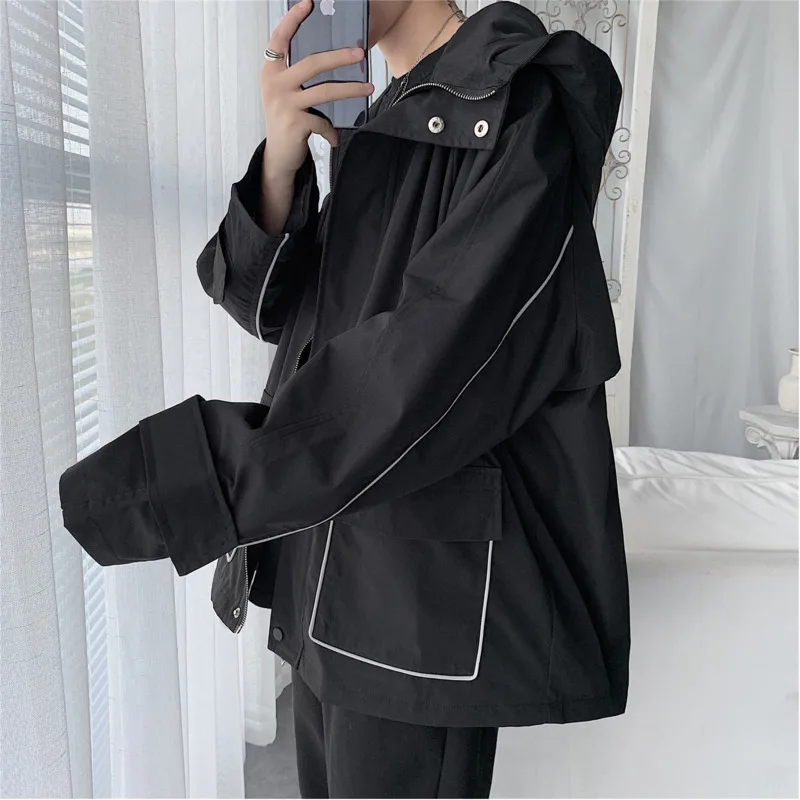 

Men's jacket autumn 2019 new cotton slim work jacket jacket large size loose casual lapel fashion personality young men's wear