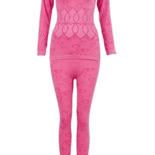 Женский комплект термобелья с круглым вырезом, зимние топы и штаны, Длинные панталоны для сна, комплекты розового и красного цветов