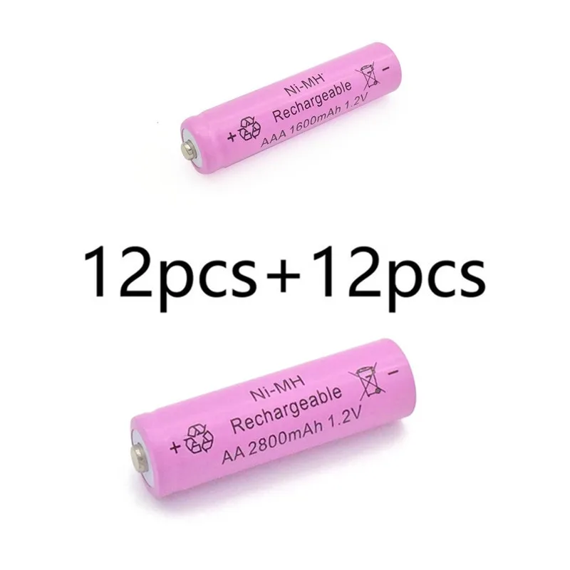 MJKAA 24/40 шт. AA 1,2 V 2800 мА/ч, металл-гидридных или никель Перезаряжаемые Батарея+ AAA 1,2 v 1600 мА/ч, никель-металл-гидридного Перезаряжаемые батареи - Цвет: 12pcs and 12pcs