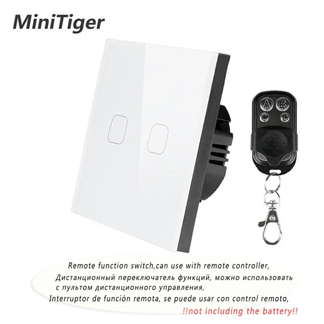 Remote White 2 gang Minitiger wifi умный сенсорный выключатель приложение беспроводной пульт дистанционного света настенный выключатель Хрустальная стеклянная панель работает с Alexa/Google Home - Цвет: Remote White 2 gang