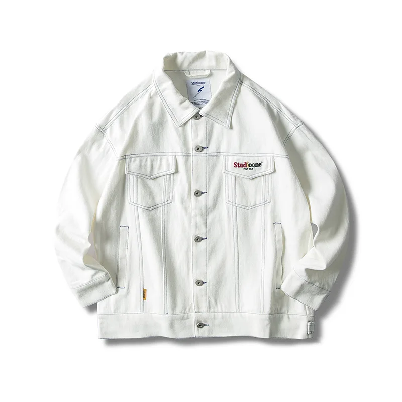 

2019 New Style Japanese-style National Trends Autumn White Fold-down Collar Embroidered Coat Jacket Men's Men'S Wear