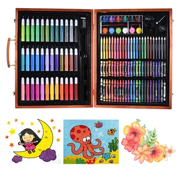 

148pcs Deluxe Art Set for Kids with Wooden Case Color Markers Pencils Crayons Oil Pastels Watercolor Painting Supplies