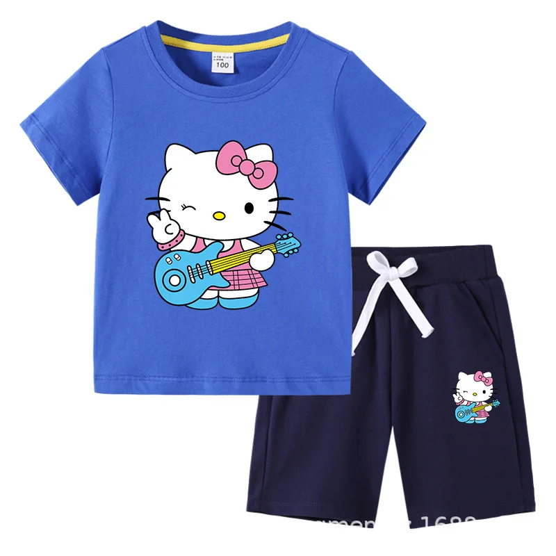 thumbnail image 1 of Hello Kitty verano niños pequeños de algodón de manga corta camiseta traje niños pantalones cortos de manga corta conjunto de dos piezas ropa para niños, 1 of 5
