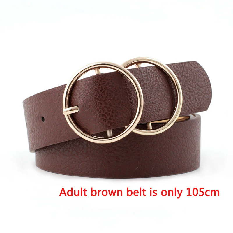 brown 2round gold Женская Повседневная двойная круглая пряжка из искусственной кожи, широкий пояс, модный декоративный детский джинсовый ремень, женский ремень - Цвет: brown 2round gold