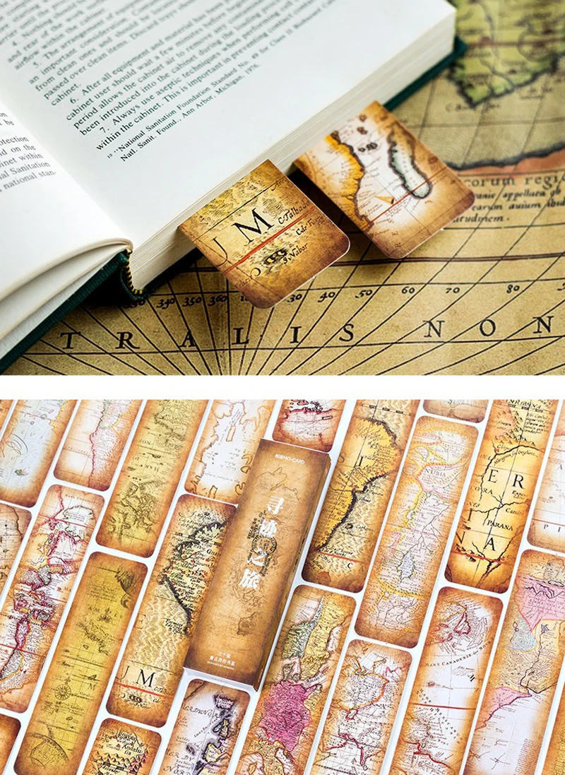 30Pcs/Pack Vintage Bookmarks Sets For Students Retro Map Style Paper Bookmark School Office Supply DIY Book Page Mark Stationery