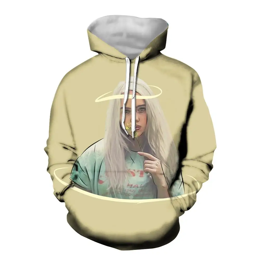 THIKIN Мода Billie Eilish принт для женщин толстовки пуловер хип хоп шляпа для подростка Уличная свитер женский большой XS-4XL - Цвет: AHMQ018Z72