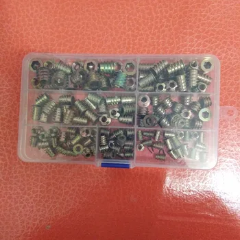 

140Pcs/set M4//M6/M8*8/10/13/15Zinc Alloy Thread For Wood Insert Nut Flanged Hex Drive Head Furniture Nuts Assortment Kit