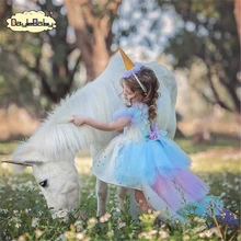 Детское свадебное платье, платья для девочек, радужные платья принцессы с пони для сцены, костюм для шоу, платья со съемным хвостом и единорогом
