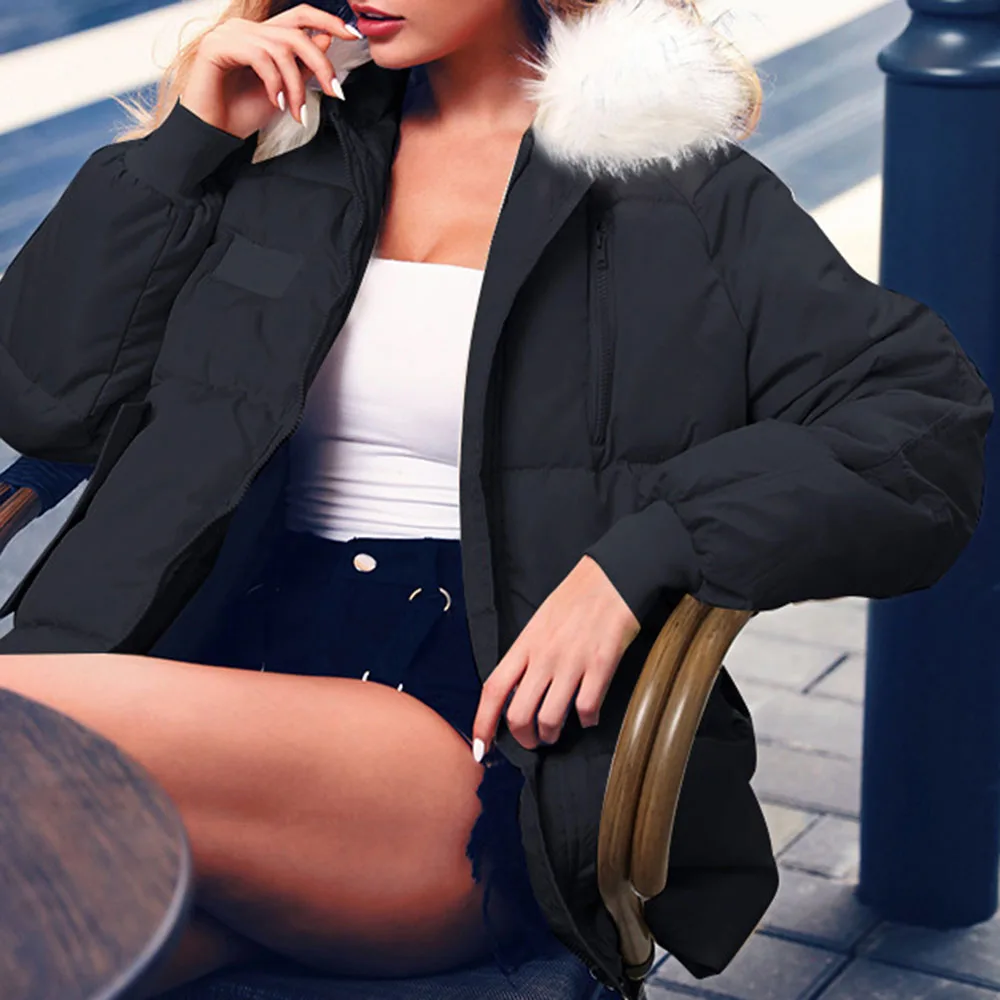 Зимнее пальто с меховым воротником больших размеров женские пуховики