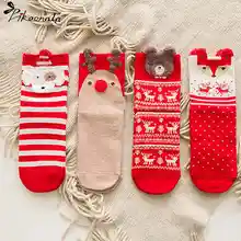 Pikeenala, 1 пара, рождественские носки, милые Мультяшные повседневные полосатые зимние женские хлопковые носки с оленем, Подарочные носочки