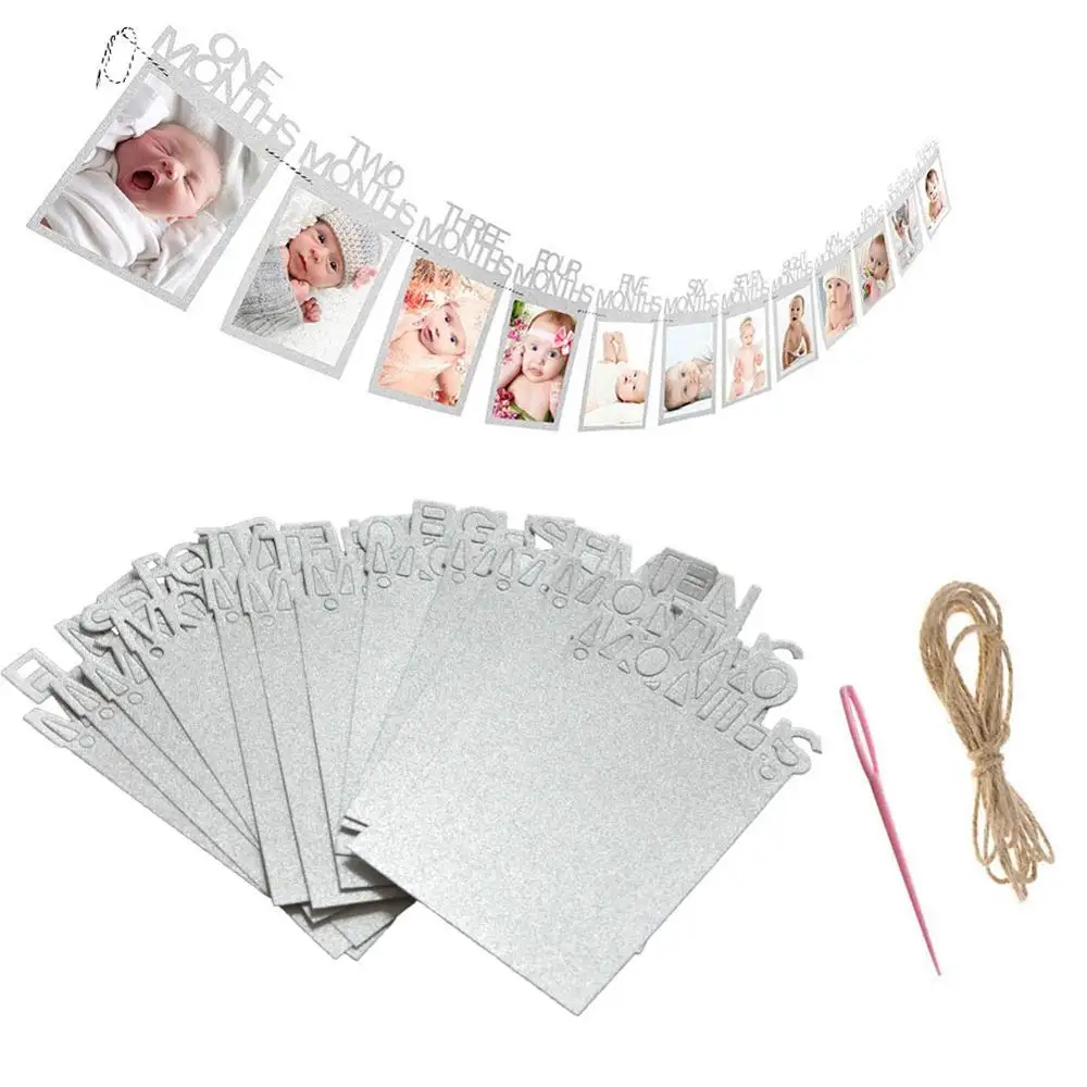 silver 1st Baby Shower со сверкающими золотистыми баннер это для девочек и мальчиков овсянка 12 месяцы фоторамка гирлянда День рождения украшения для ребенка - Цвет: silver