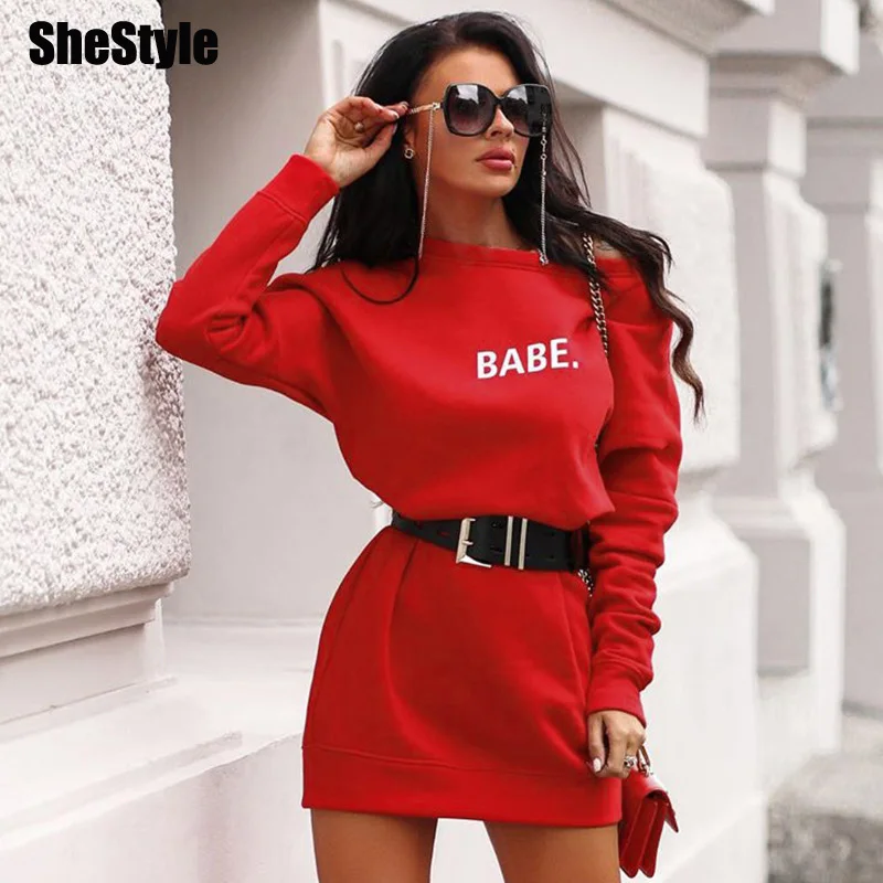 Shstyle BABE повседневные большие длинные толстовки женские с круглым вырезом и буквенным принтом свободные модные уличные Толстовки черные красные Топы