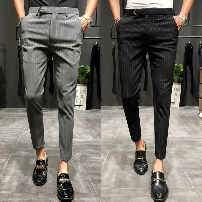 Pantalones de negocios a rayas para hombre, traje de ocio de algodón puro de alta calidad, ropa de talla grande, moda de otoño, nuevo estilo, 2020