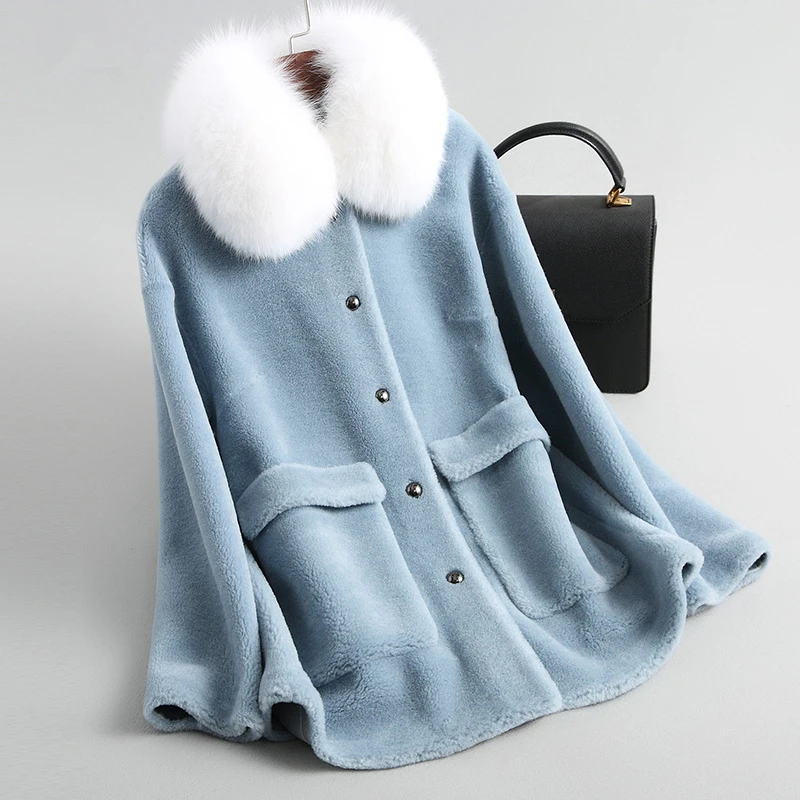 Женское короткое зимнее пальто с воротником из натурального Лисьего меха|Шубы и