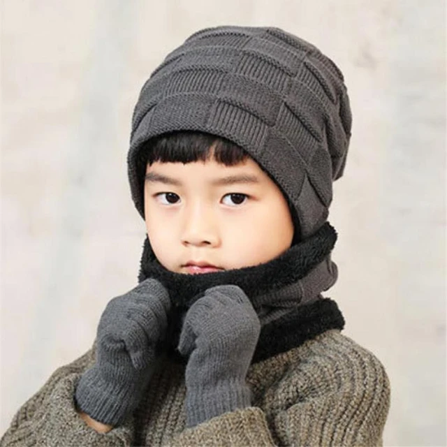 3 Pièces Gants Chaud Enfants Bonnet d'Hiver Echarpe pour Enfants