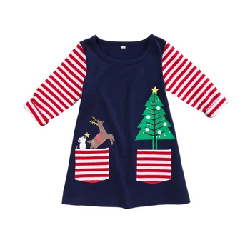 

Baby Girls Dress Long Sleeve Cartoon Pattern Patchwork Print Autumn Christmas Casual Dresses for Baby Girl Cotton Sundress 1-7T