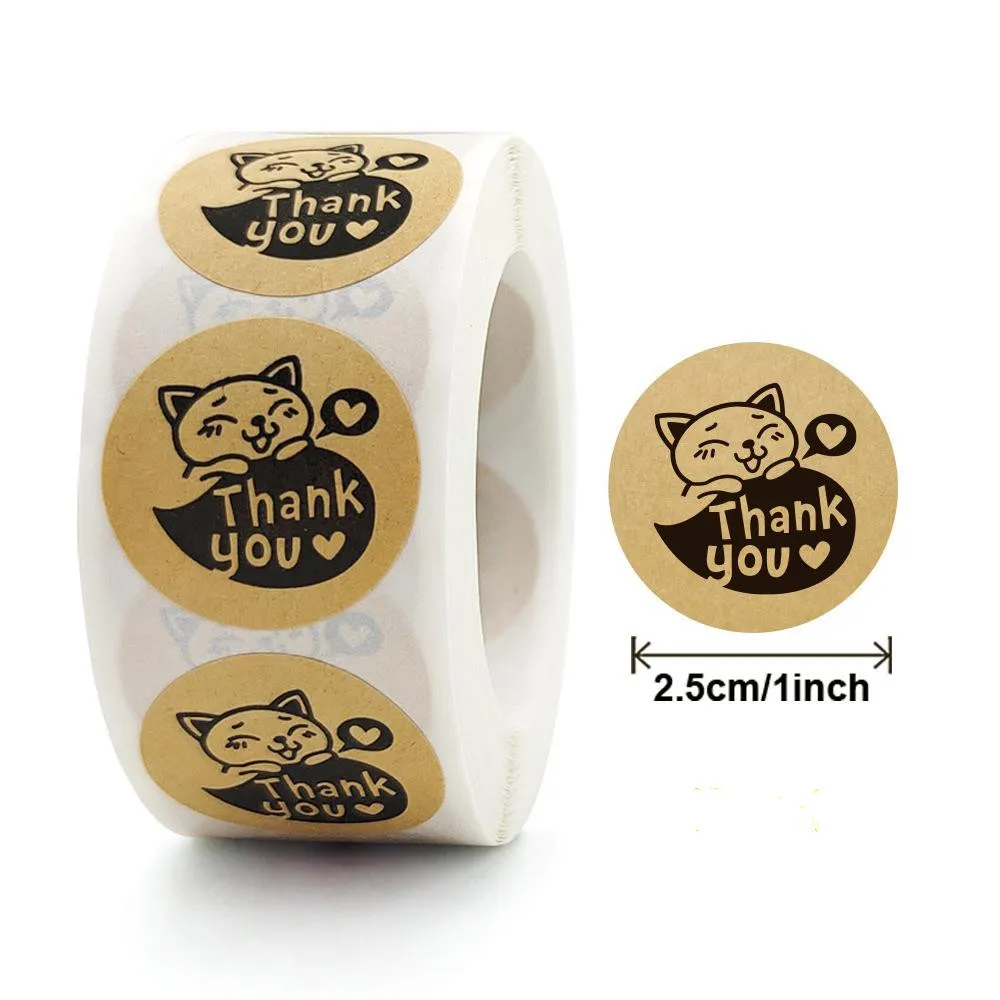 2021 Labels Per Roll Round Natural Kraft Thank You Sticker Seal Labes Hand Made With Love Sticker Paper Stationery Sticker