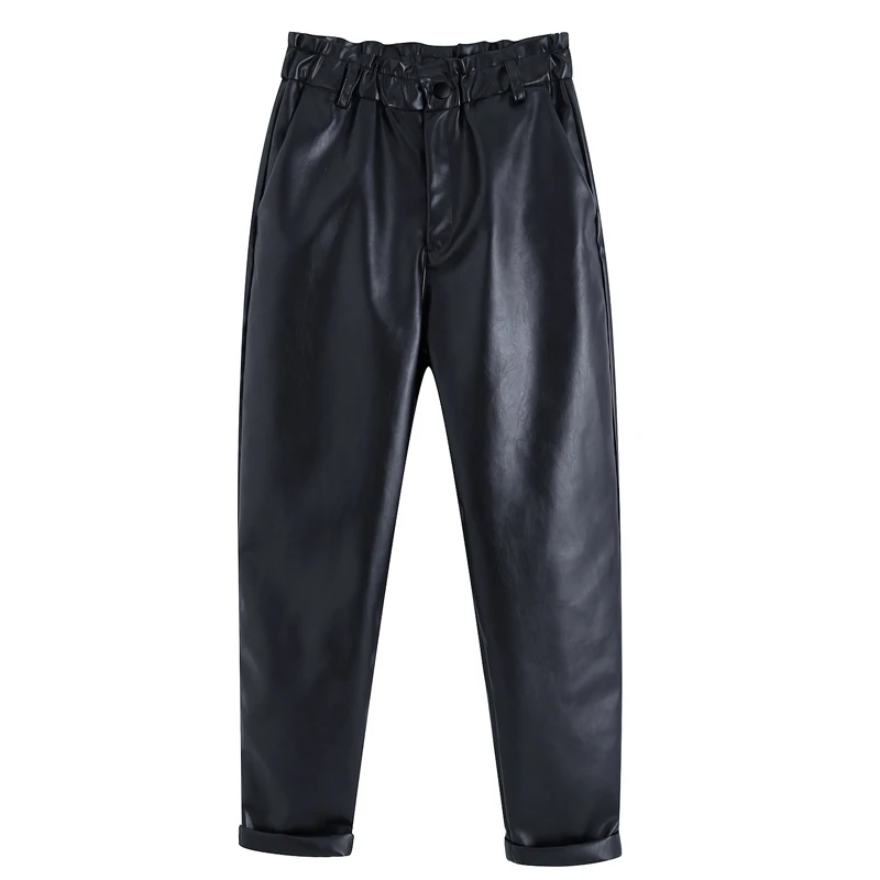 BBPA2515 RR PU Leather Loose Pants Women Fashion High Imitation Leather Trousers Women Elegant Button Pockets Pants Female Ladies JU - Цвет: BBPA2515