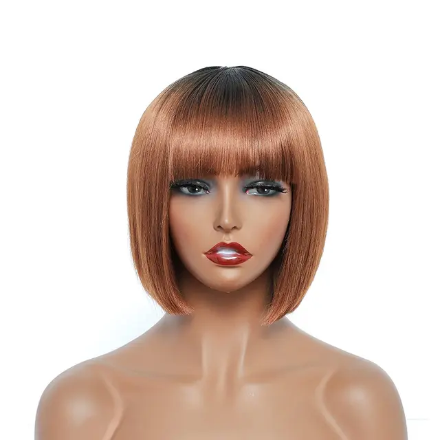 Short Bob Wig With Bangs Synthetic Wigs For Women Ombre Black Red Blonde Pink Lolita Cosplay Party Natural Hair Perruque Bob SR30