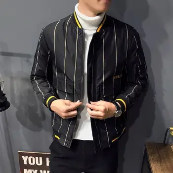 

Winter Thicken Jacket Men's Slim Warm Fashion Casual Striped Jacket Man Streetwear Wild Baseball Collar Jacket Male Clothes