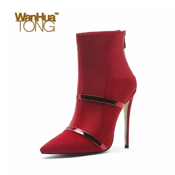 

Wanhuatong Fashion Sexy Vintage Woman Pointed Toe Stiletto Heel Zipper Heeled Ankle Boots