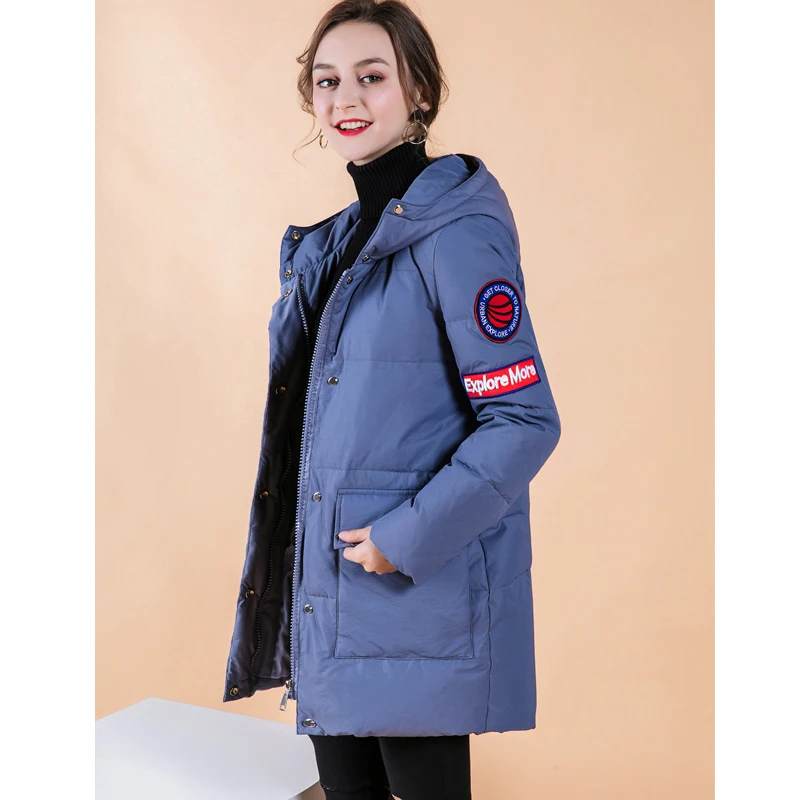 2019 модное женское пуховое пальто на молнии Одноцветный утепленный пуховик с