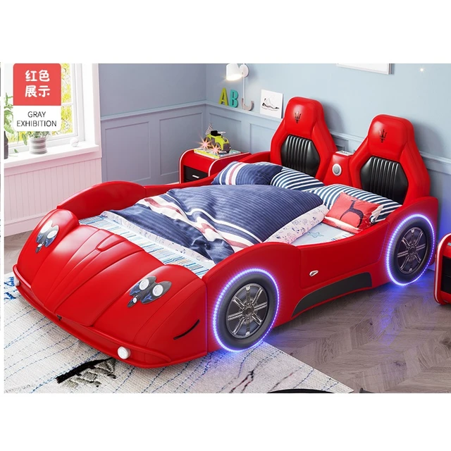 アメリカスタイル高級車デザイン赤子供ベッド革ベッドフレームガールズボーイズベッド子供ベッド Camas Aliexpress Mobile