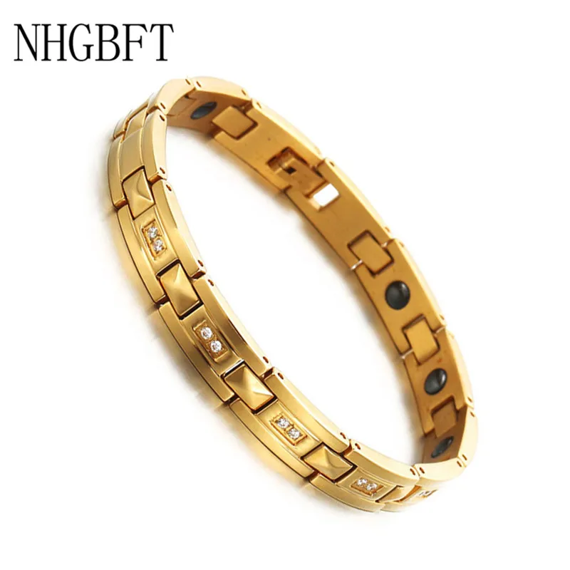 

NHGBFT Mens Stainless steel Magnetic bracelets For Women Mens Health Care CZ bracelet bangle Hand Chain Dropshipping