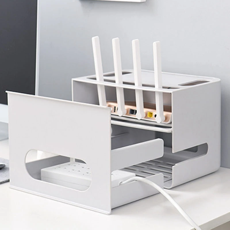 

Hot New Double Layers Drawer Type Wireless WIFI Router Storage Box Plug Board Bracket Cable Storage Organizer