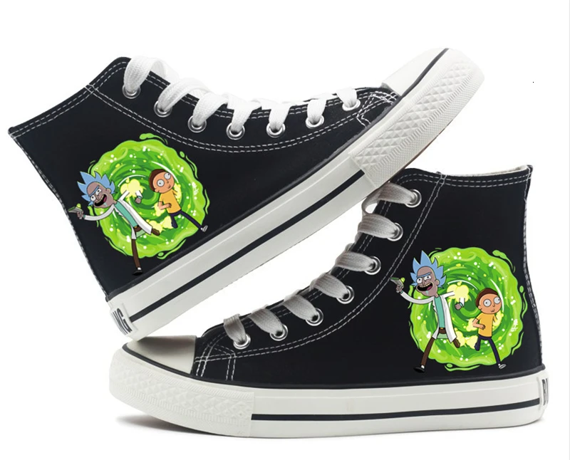 Advanture Rick and morty Pickle Rick Shoes High top Canvas Flat Sneakers Shoes Women Casual Printing Shoes Leisure Shoes