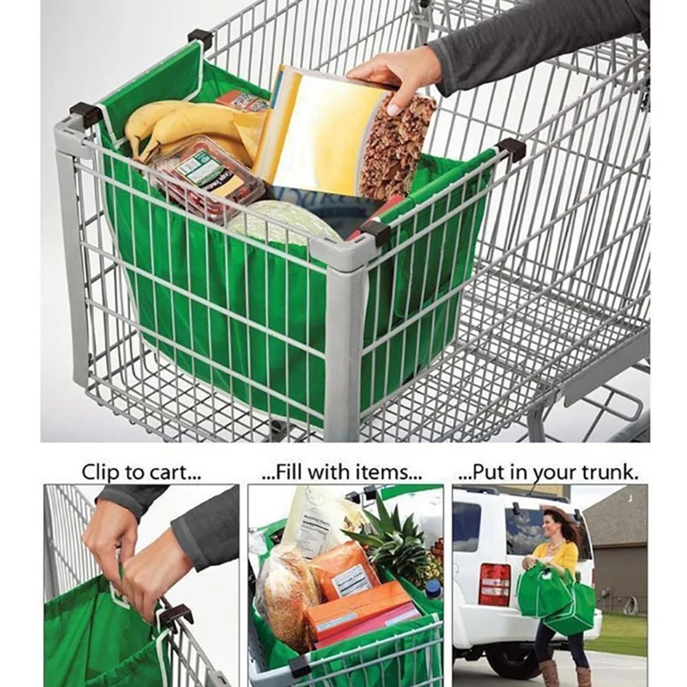 

2020 1Pcs Foldable Tote Handbag Reusable Large Storage Bags Trolley Clip-To-Cart Grocery Shopping Bags High Capacity New