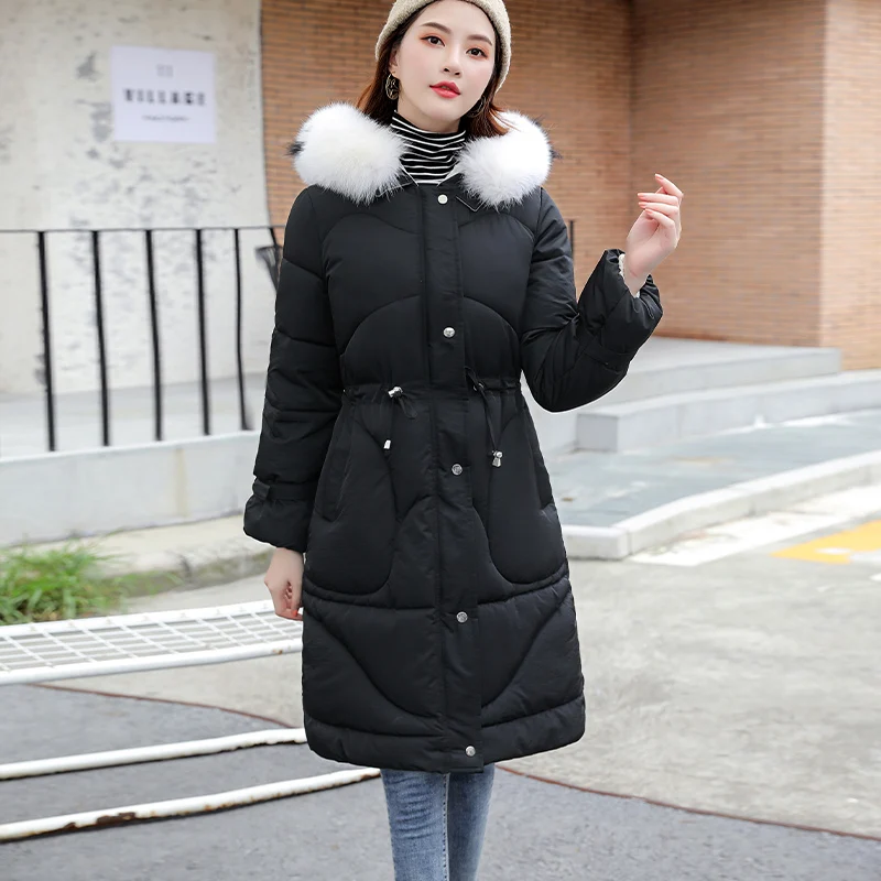#*Cheap M 3XL Black Thicken Fur collar Coat Women Wadded Jackets Cotton Long Hooded Neck Ladies Casual Coats Clothing Warm Winter