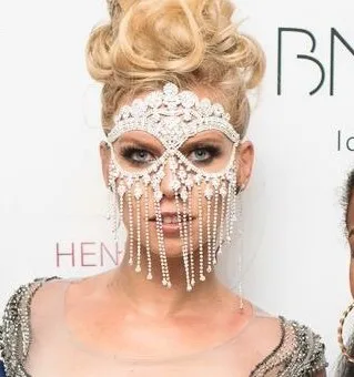 Venetian Mardi Gras Jewelry for Women Cosplay Crystal Costume masks AOLUNO Sparkly Rhinestone Mesh Mask- Masquerade Nightclub Mask white 