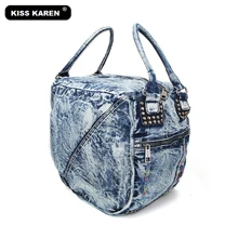 KISS KAREN Модная Джинсовая Сумка женская повседневная сумка-тоут Джинсы женские сумки на плечо стильные трапециевидные сумки Дорожная сумка-тоут