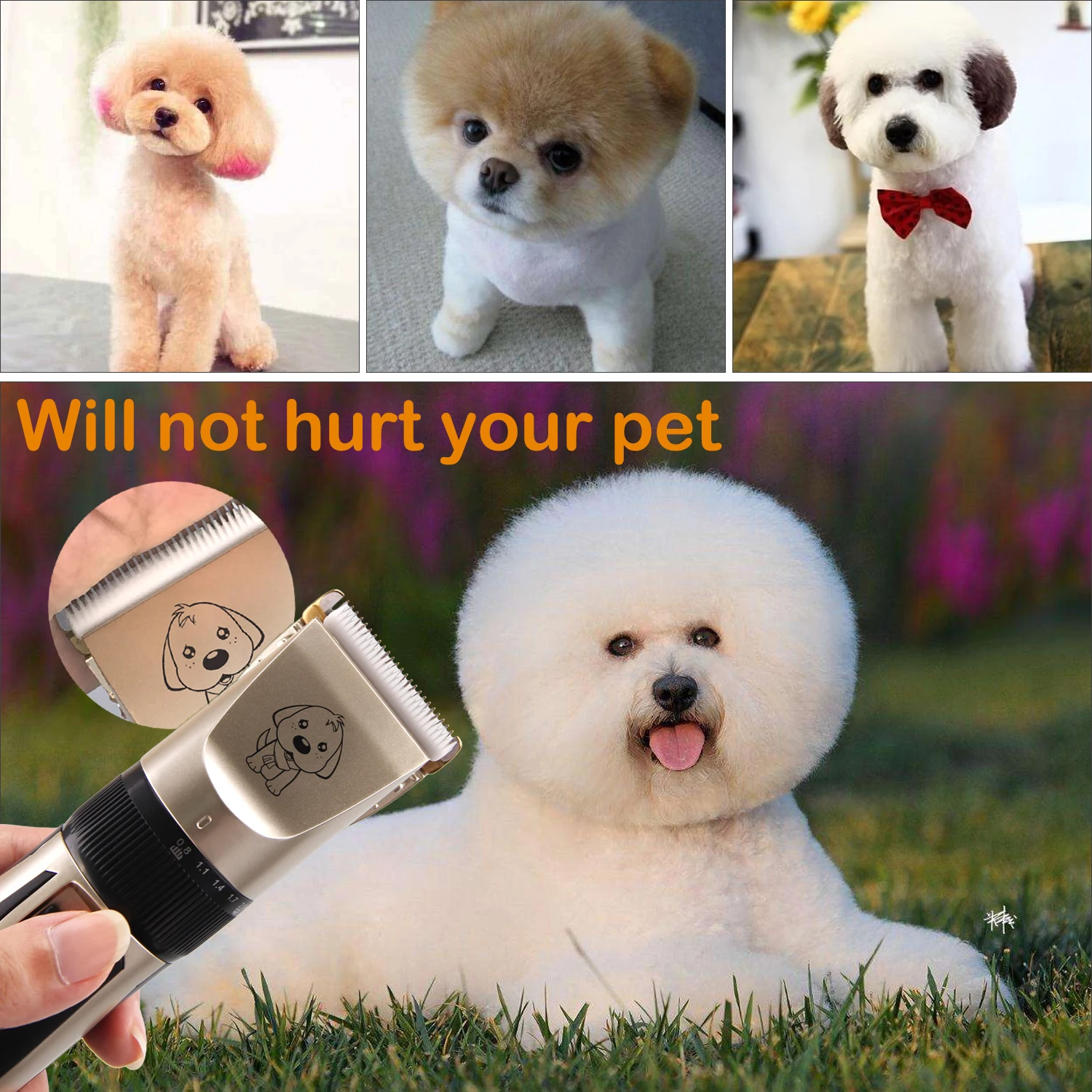 Behogar USB перезаряжаемая электрическая машинка для стрижки собак и домашних животных набор инструментов для удаления волос с щеткой ножницы машинка для стрижки ногтей 4 шт. концевые расчески