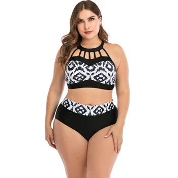 

Vintage Plus Size Swimwear Bathing Suit Women High Waist Bikini Crop Top Halter Swimsuit Swimming Suit Big Cup Women Bikinis