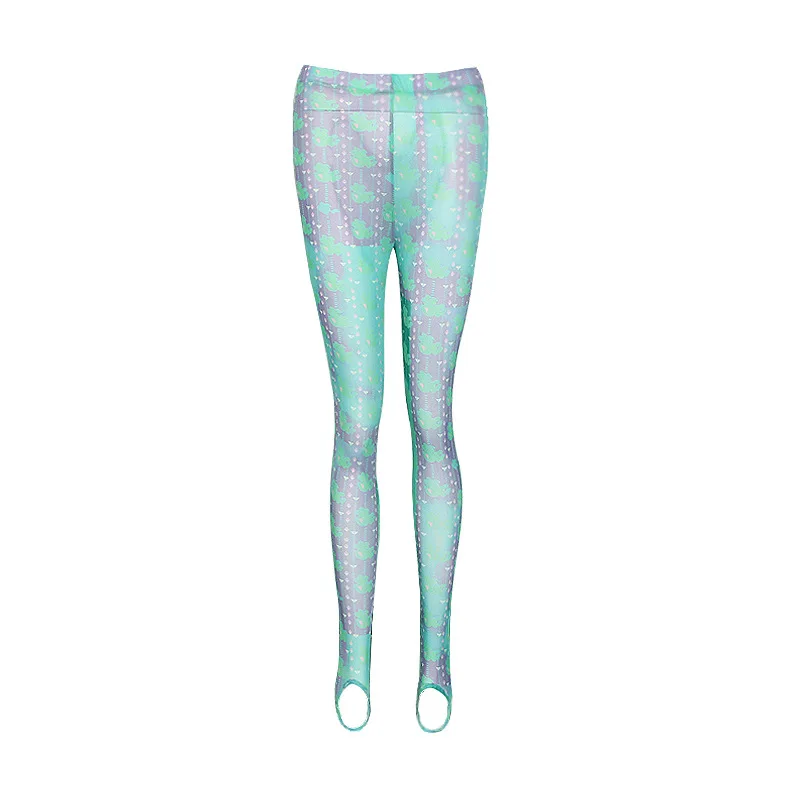 2020 New Style Printed Stretch Pants High Waist Sports Fitness Leggings Women Ladies High Waist Mesh Plus Size Casual