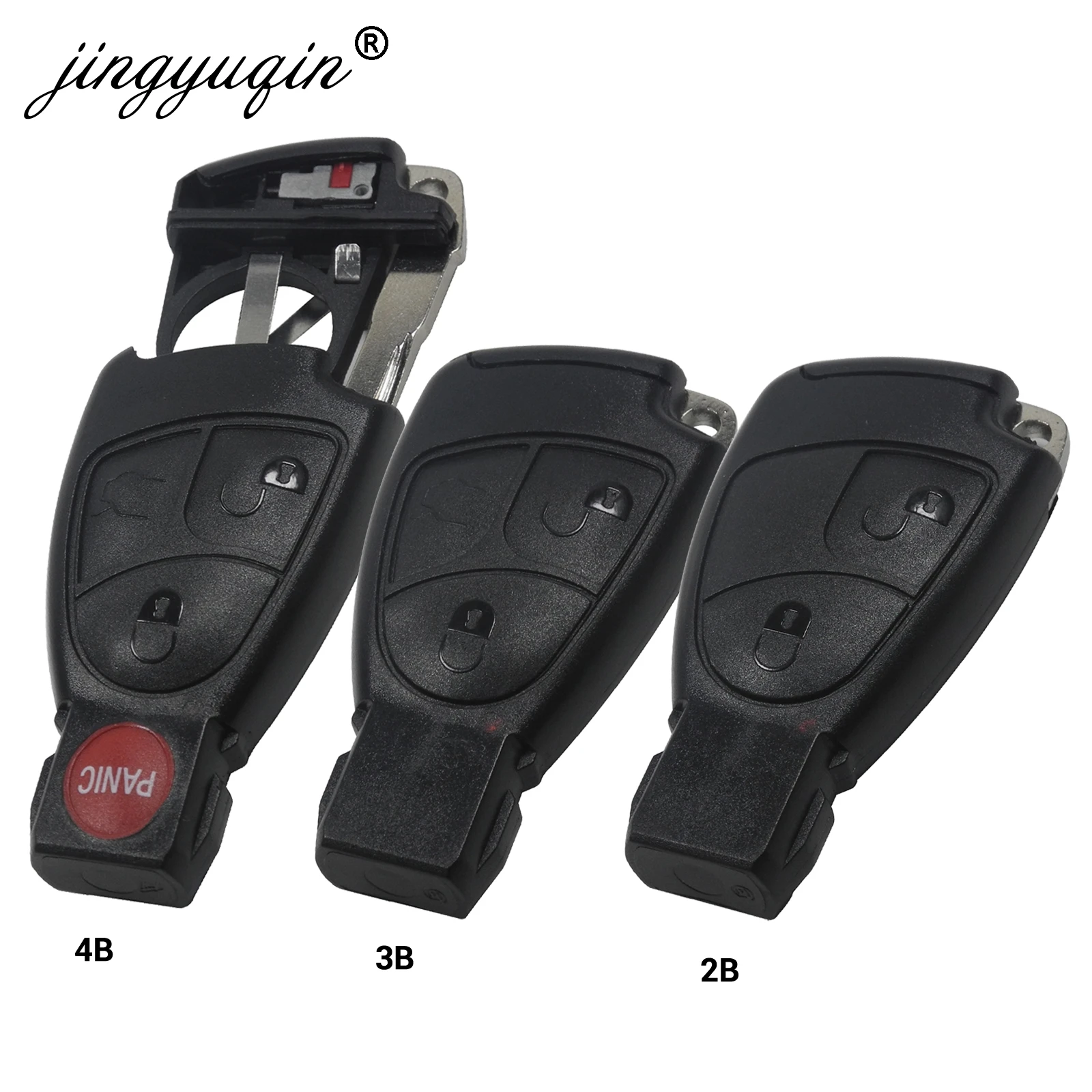 

jingyuqin 2/3/4 Buttons+ Battery Clamp Blade Smart Key Shell Fob Cover for Mercedes-BenzMB C E ML S SL SLK CLK AMG Smart Key