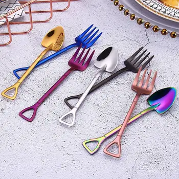 

1PC 12.2*2.2cm Stainless Steel Shovel Shape Multi-color Spoon Fork Long Handle For Coffee Ice Cream Spoon Fork Kitchen9
