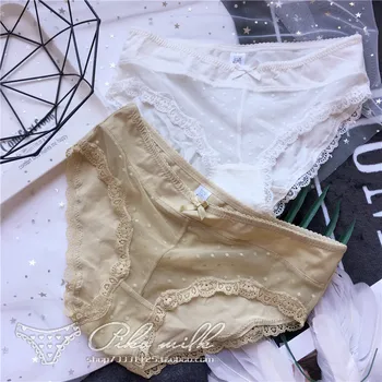 

SP&CITY Lovely Cotton Mesh Patchwork Dots Sexy Panties For Women Underwear Transparent Lace Edge Design Briefs Female Lingerie