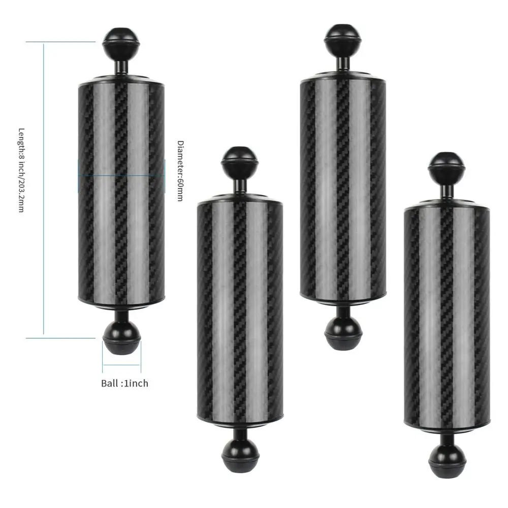 Обновленный удлинитель поплавок плавучести из углеродного волокна двойной шар 1 дюймов с клипсой Адаптер для Gopro для OSMO экшн SLR камер - Цвет: 4pcs 8inch Black
