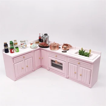 

Miniature Worktop Sink Cooking Bench Corner Cupboard Toy Model Set Kitchen Scene Decoration For 1:12 Dollhouse Accessories New