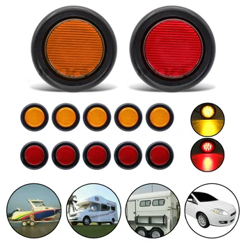 

10pcs 12V 2inch Round Red Amber Side Marker Clearance LED Trailer Truck Lights Waterproof 180° Visibility 2 In 1 Function