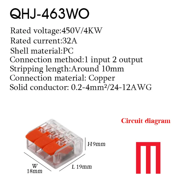 Cable Wire Connectors Mini Quick Terminal Block Universal Compact Wiring Electrical Connector Push-in For 4mm2 6mm2 Transparent 463WO