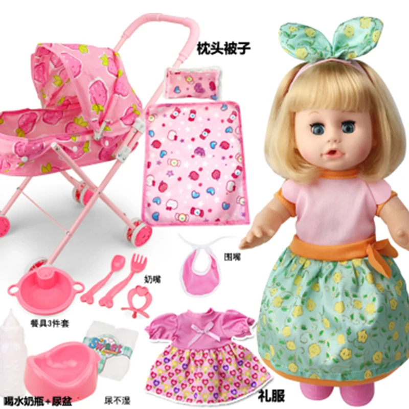Дети reborn baby doll говорящая кормящая девочка с коляской тележка может мигать Купание воды pee bebes кукла-реборн из ПВХ кукла