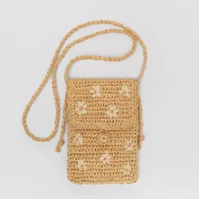 Small Daisy Paper Rope Woven Crossbody Bags For Women Embroidery Flower Straw Women Shoulder Bag Bohemian Mini Phone Women's Bag