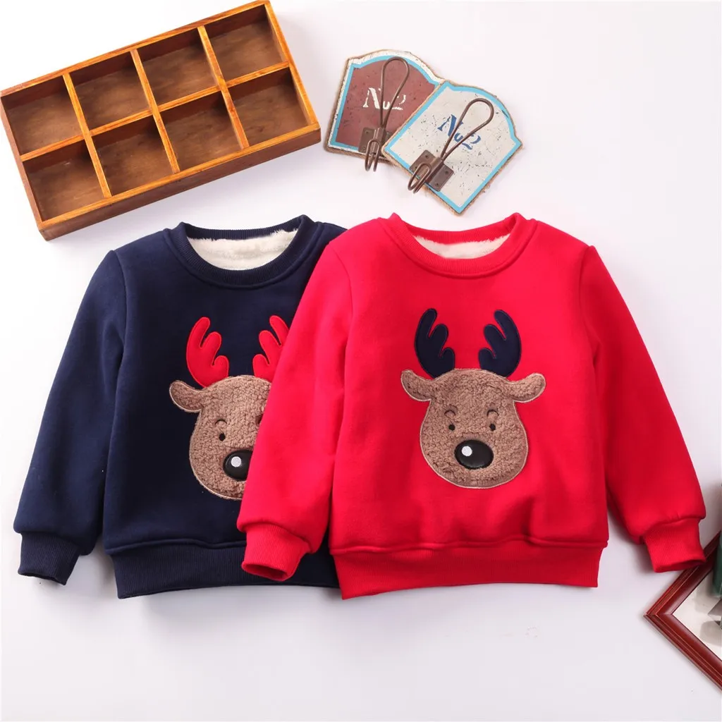 Свитер для малышей; топы с длинными рукавами и принтом рождественского оленя для малышей; свитер; толстый свитер для малышей; теплый пуловер с рождественским оленем