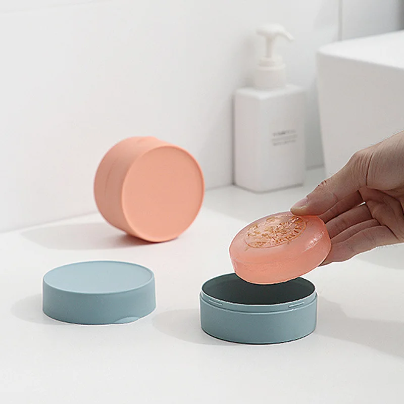 Caja de almacenamiento de forma redonda para baño, jabonera sellada portátil de viaje, Cajas de almacenamiento de jabón impermeable
